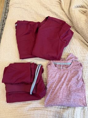 4 piece Fabletic Maroon Scrub Set with Heathered under scrubs